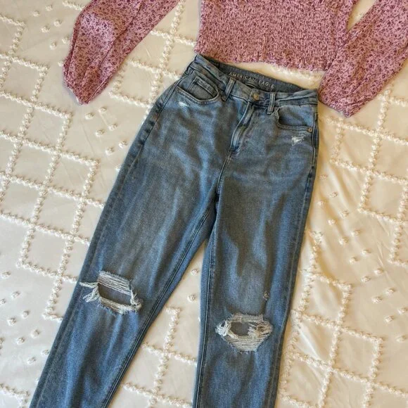 American Eagle Curvy Mom Ripped Stretch Jeans SIZE 0 - Picture 11 of 12